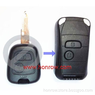 Honrow company new arrived Peugeot 2 button modified folding remote key blank with 206 NE73 blade